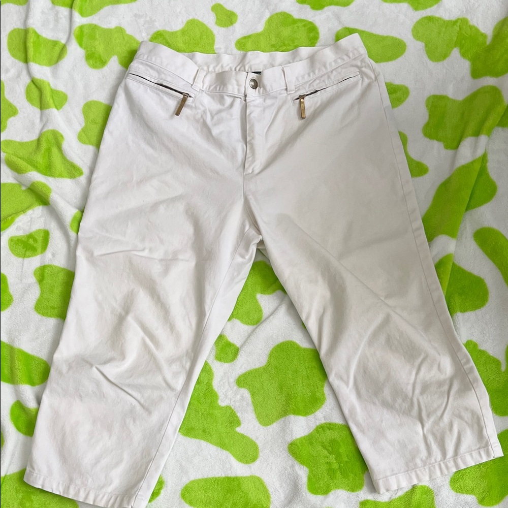 Ralph Lauren White Cropped Pants with Zipper Details